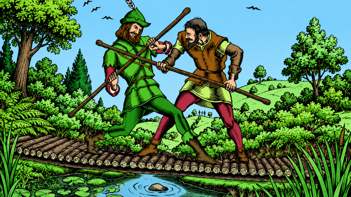 Robin Hood kæmper med Little John